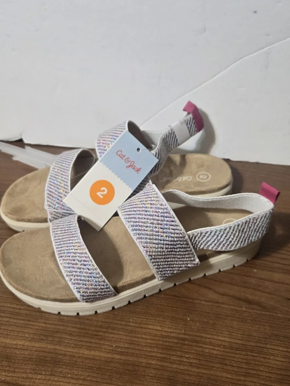 Cat & Jack White Multicolor Glitter Strap Kids Sandals